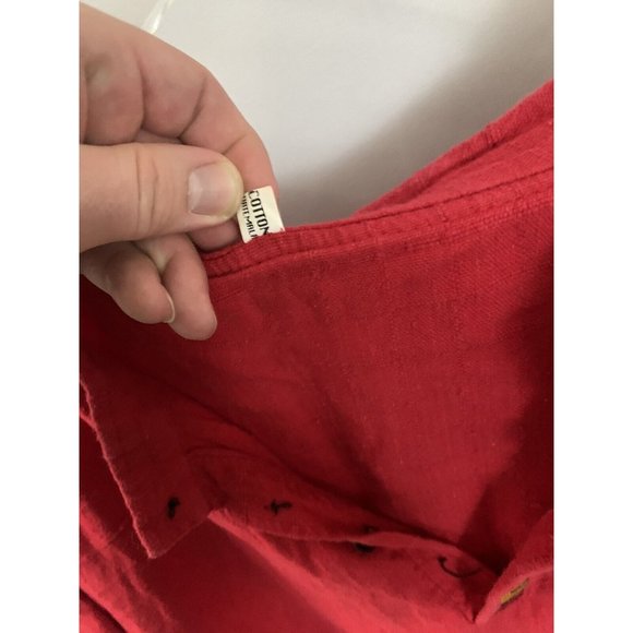 Made in Guatemala Men’s 2XL Vintage Red Hand Woven 1/4 Button Shirt - Picture 3 of 6